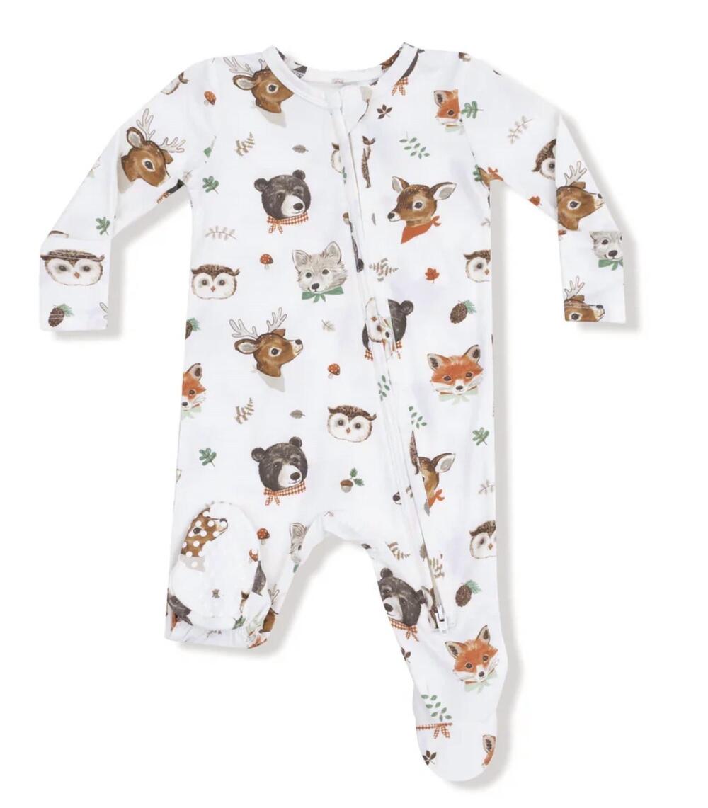 NEW ANGEL DEAR kid's woodland animal faces 2 way zipper footie in ivory